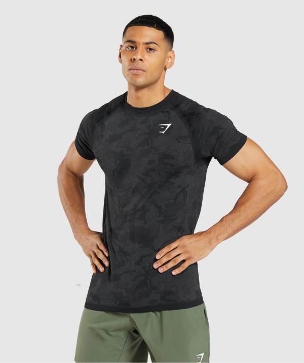 Panske Tricka Gymshark Geo Seamless Čierne Siva / Siva | OZ7082649